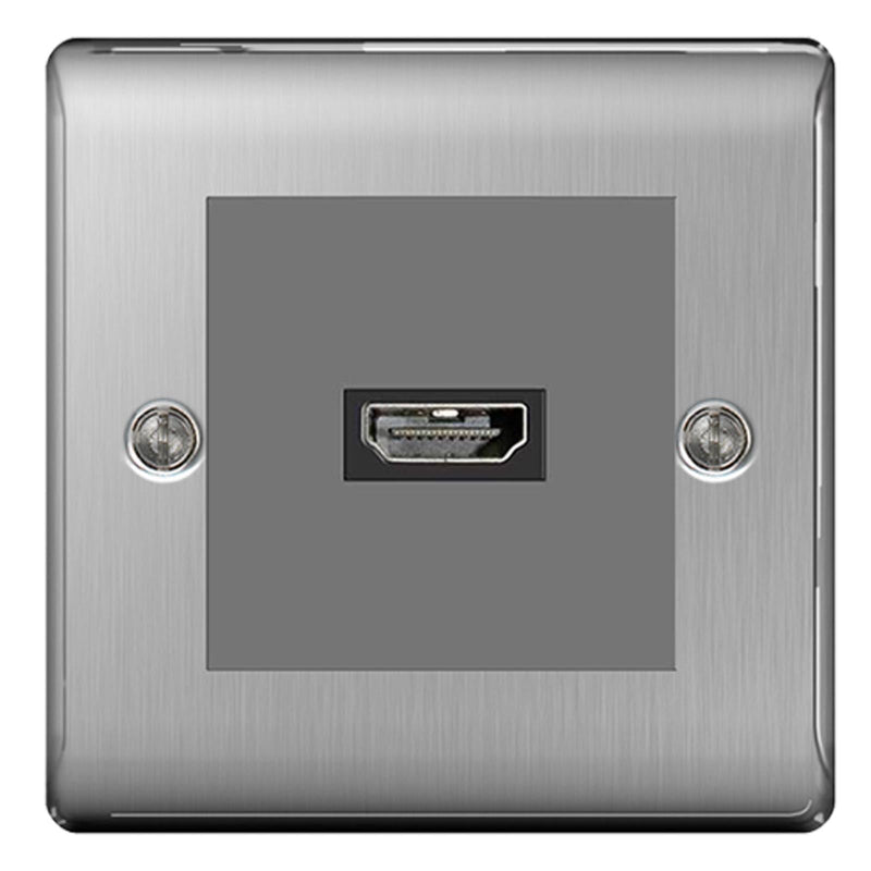 BG Nexus Brushed Steel HDMI Socket Grey Insert