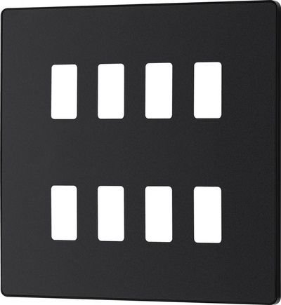 BG RPCDMB8B Evolve Grid Matt Black 8 Module Square Front Plate - Black Trim