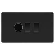 BG Screwless Flatplate Matt Black 3 Gang Grid Switch 1x Trailing Edge LED Dimmer 2x 2 Way by British General (SCREWLESS-MB-3G-CUSTOM-1x-DIMMER-2x-2Way)