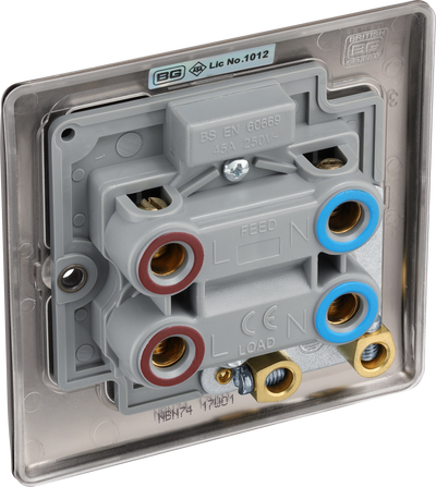 BG NBN74 Nexus Metal Black Nickel 45A 2 Pole Neon Cooker Switch