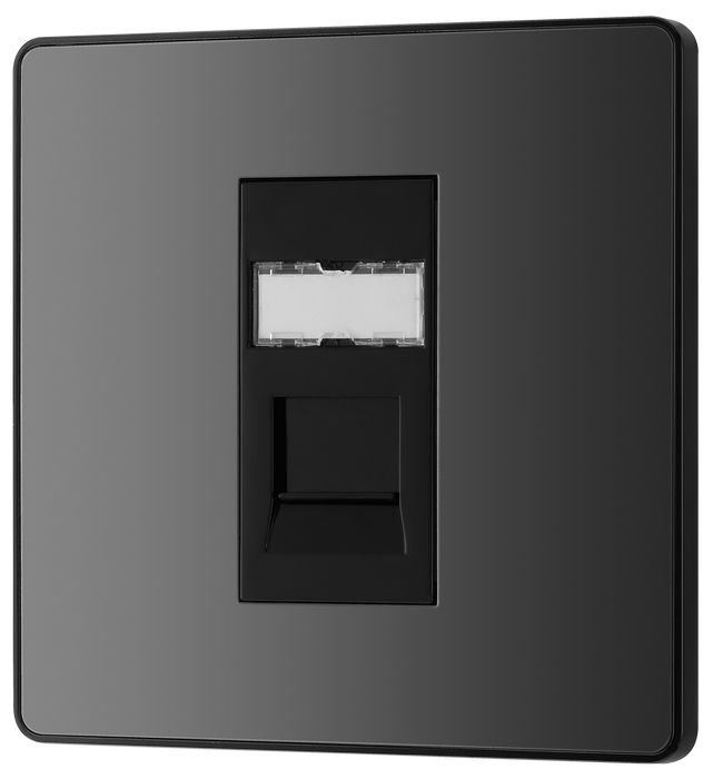 PCDBCRJ451B Front - This Evolve Black Chrome RJ45 ethernet socket from British General uses an IDC terminal connection and is ideal for home and office, providing a networking outlet with ID window for identification.