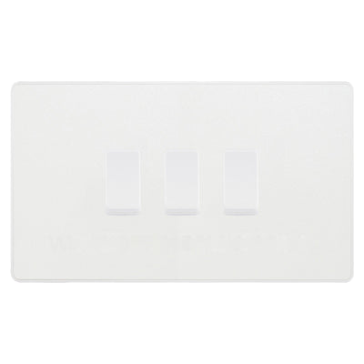 BG Evolve Pearlescent White 3 Gang Light Switch 1x Intermediate 2x 2 Way Custom Grid Switch by British General (BG-Evolve-PW-3G-CUSTOM-1xINT-2x2WAY-SP)