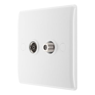 BG Electrical Double Satellite TV Socket Outlet White & 50mm Pattress Back Box
