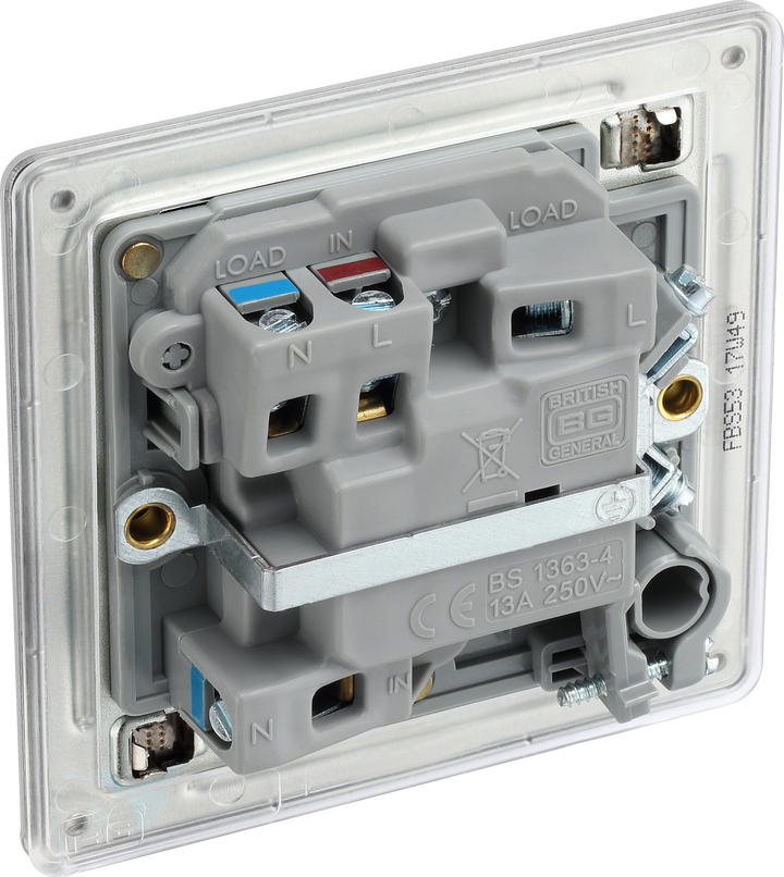 FBS53 Back - This 13A fused and switched connection unit with power indicator from British General provides an outlet from the mains containing the fuse ideal for spur circuits and hardwired appliances.