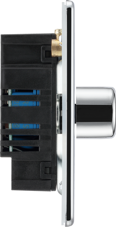 BG Electrical FPC83 Nexus Flatplate Screwless Polished Chrome 3 Gang 200W 2 Way Trailing-Edge Push Dimmer Switch