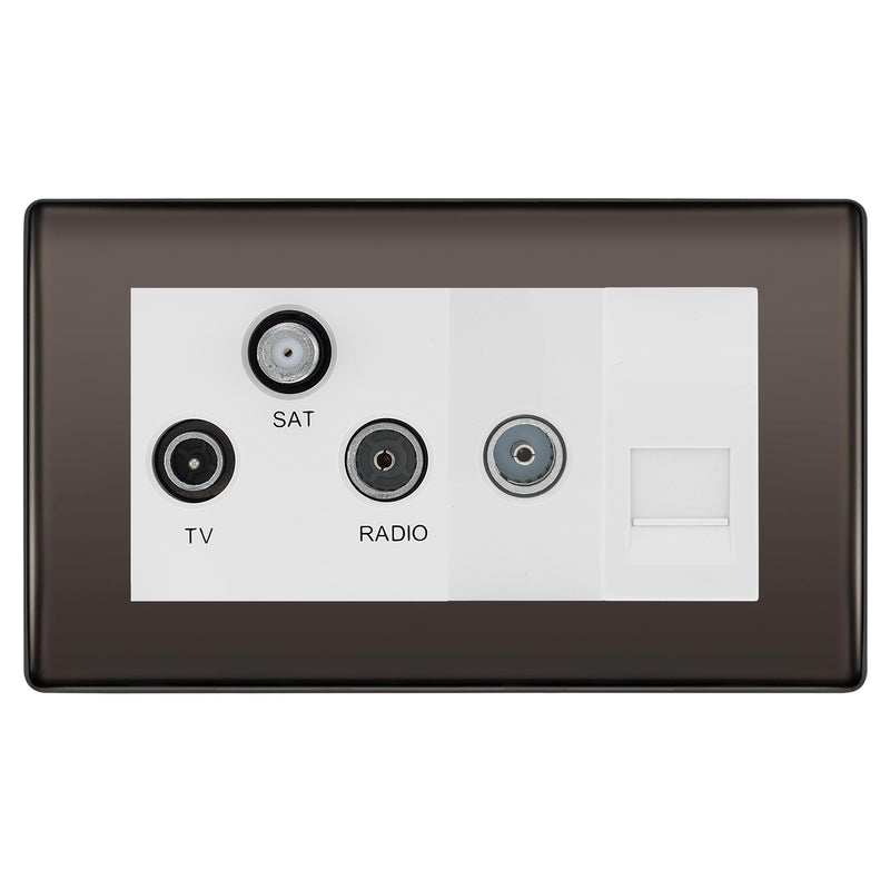 BG Nexus Black Nickel TV/FM/SAT + Return & 1 Gang Tel - Screened Triplex Socket NBN68W