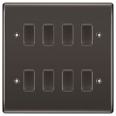 BG Black Nickel 8 Gang 2 Way Custom Grid Light Switch with Back Box Included by British General (BG-NEXUS-BN-8G-CUSTOM-LIGHT-SWITCH)
