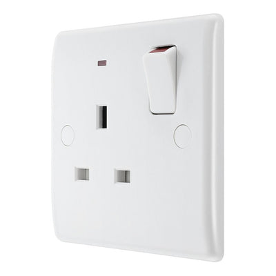 BG Electrical 13A 1 Pole Neon Switched Socket White & 50mm Pattress Back Box