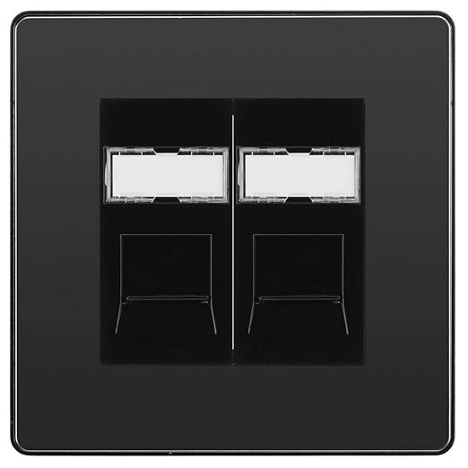 BG Evolve Black Chrome 2 Gang RJ45 Data Socket PCDBCRJ452B Black Inserts