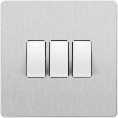 Switches: BG Evolve Brushed Steel Screwless Switches & Sockets White Insert Range PCDBS12W - Single Light Switch 20A by British General (BG-EVOLVE-BRUSHED-STEEL-PCDBS12W)