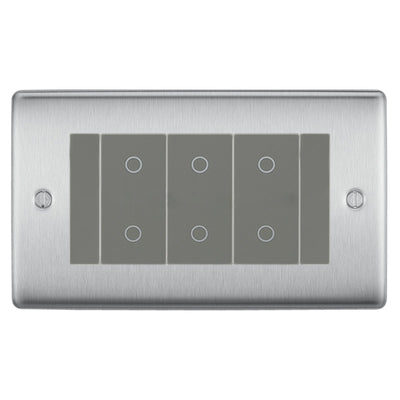 BG Nexus Brushed Steel Triple Master Touch Dimmer Switch Grey Inserts NBSTDM3G by British General (BG-EMTDMG+NBSEMR4)