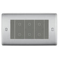 BG Nexus Brushed Steel Triple Master Touch Dimmer Switch Grey Inserts NBSTDM3G