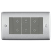 BG Nexus Brushed Steel Triple Master Touch Dimmer Switch Grey Inserts NBSTDM3G by British General (BG-EMTDMG+NBSEMR4)