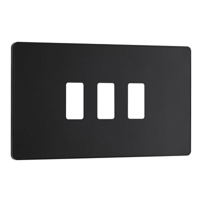 BG Evolve Matt Black 3 Gang Light Switch 1x Trailing Edge LED Dimmer 2x 2 Way Custom Switch