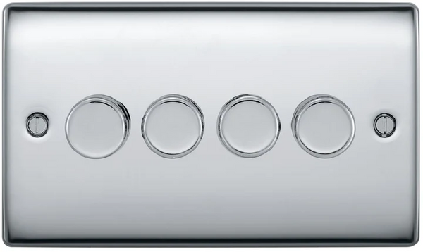 BG NPC84P Nexus 4 Gang, 2 Way, 400w Dimmer Switches-push Type Polished Chrome