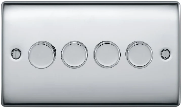 BG NPC84P Nexus 4 Gang, 2 Way, 400w Dimmer Switches-push Type Polished Chrome