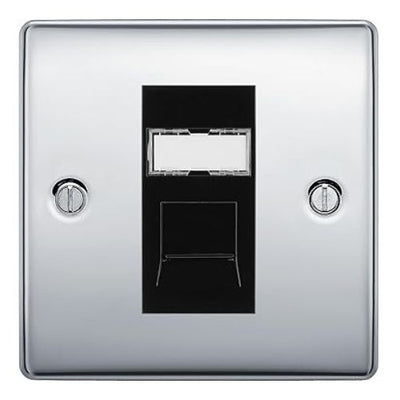 BG Nexus Polished Chrome Steel 1 Gang RJ45 Data Socket NPCRJ451B Black Insert by British General