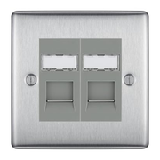 BG Nexus Metal Brushed Steel 2 Gang RJ45 Data Socket NBSRJ452G Grey Inserts by British General
