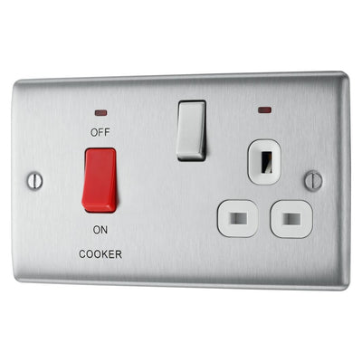 BG Nexus Brushed Steel 45A Switched Socket and Cooker Control Unit NBS70W with 35mm Steel Back Box