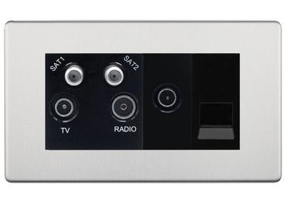 BG Screwless Brushed Steel Quadplex Combination TV Socket FBS69B by British General (BG-FBS69B)