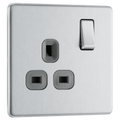 BG Electrical FBS21G Nexus Screwless Flat-Plate Single Switched Plug Socket Brushed Steel Grey Insert 13A