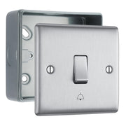 BG Nexus Metal Brushed Steel 10AX Bell Push Switch & Surface Pattress Back Box by British General (BG-NBS14+MC501)