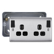 BG Nexus Metal Brushed Steel 13A DP Outboard Switched Socket & Surface Pattress Back Box by British General (BG-NBS22DPOBB+MC502)