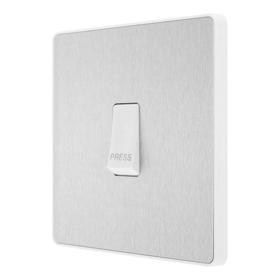 BG Evolve Brushed Steel 10AX 1 Way Press Switch PCDBS14W with 35mm Steel Back Box