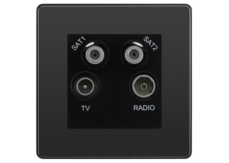 BG Evolve Black Chrome TV/FM/2x SAT Quadplex Socket – Black Insert