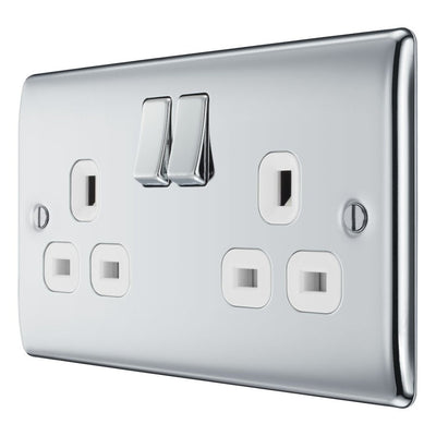 BG Nexus Metal Polished Chrome 13A Double Socket NPC22W with 25mm Steel Back Box