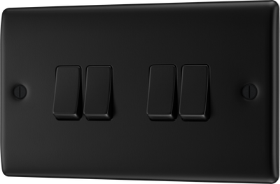 BG NFB44 Nexus Metal Matt Black 4 Gang 20A 16AX 2 Way Plate Switch