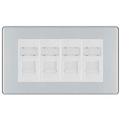 BG Screwless Polished Chrome 4 Gang RJ45 Cat6 Data Socket Outlet White Inserts
