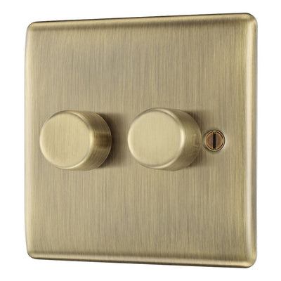 BG Nexus Antique Brass 200W 2 Way Double Trailing Edge Dimmer Switch NAB82 with 25mm Steel Back Box