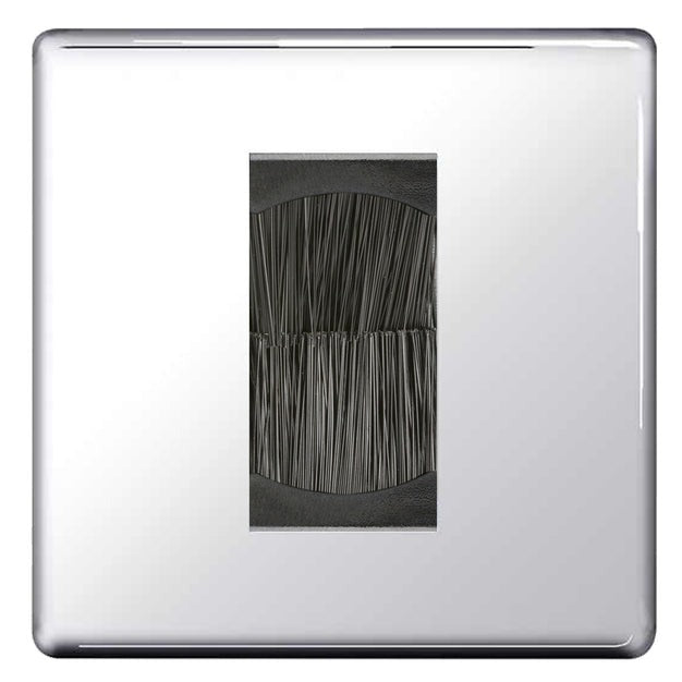 BG Screwless Polished Chrome Single 1 Gang Brush Cable Wall Plate TV Black