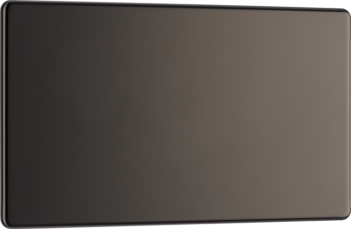 FBN95 Front - This screwless black nickel double blank plate from British General is ideal for covering unused electrical connections and has a slim clip-on/off front plate for a luxurious finish. 