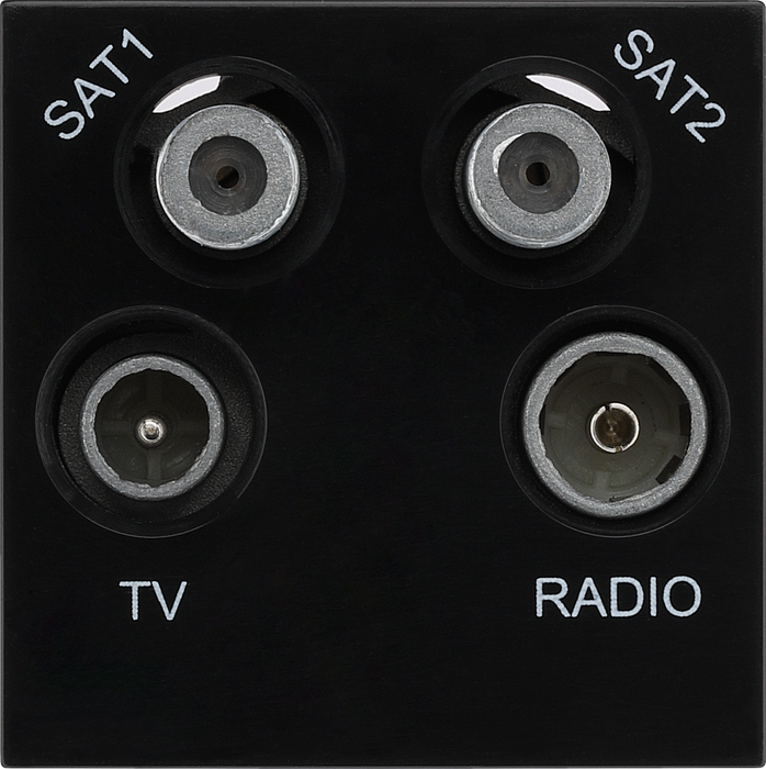 BG EMTVFMSAT2B Black 2 Module 1x IEC TV 1x IEC Female Radio 2x Satellite Euro Module Screened Outlet