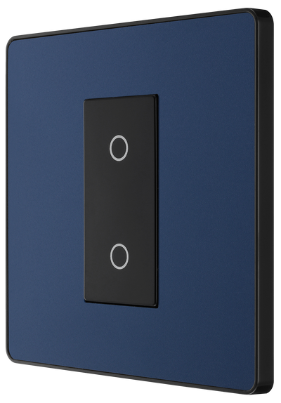 BG PCDDBTDM1B Matt Blue Evolve 1 Gang 200W Trailing Edge Master Touch Dimmer - Black Insert