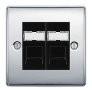 BG Nexus Metal Polished Chrome 2 Gang RJ45 Data Socket NPCRJ452B Black Inserts by British General