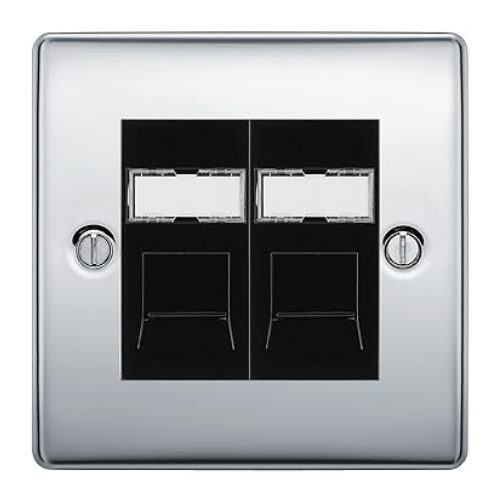 BG Nexus Metal Polished Chrome 2 Gang RJ45 Data Socket NPCRJ452B Black Inserts