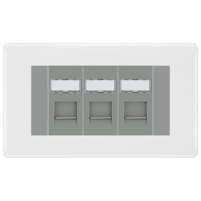 BG White Moulded 3 Gang RJ45 Cat6 Data Socket Outlet Grey Inserts by British General (BG-NWMRJ453G)