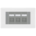 BG White Moulded 3 Gang RJ45 Cat6 Data Socket Outlet Grey Inserts