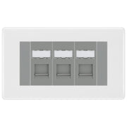 BG White Moulded 3 Gang RJ45 Cat6 Data Socket Outlet Grey Inserts by British General (BG-NWMRJ453G)