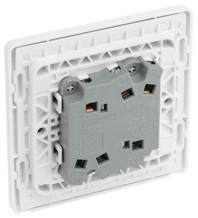 BG PCDCL42WW Pearlescent White Evolve 2 Gang 20A 16AX 2 Way Wide Rocker Light Switch - White Insert