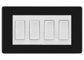BG Electrical Screwless Matt Black 4-Gang Light Switch 1x 2-Way + 3x Intermediate – White Inserts