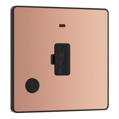 BG Evolve Polished Copper 13A Flex Outlet Neon Unswitched Fused Connection Unit PCDCP54B with 25mm Steel Back Box