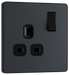 PCDMG21B Front - This Evolve Matt Grey 13A single switched socket from British General has been designed with angled in line colour coded terminals and backed out captive screws for ease of installation, and fits a 25mm back box making it an ideal retro-fit replacement for existing sockets.