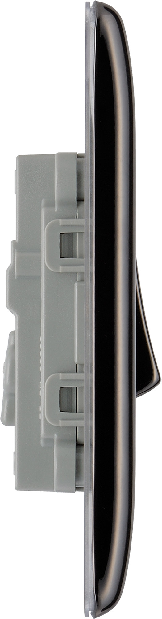 NBN13 Side - This black nickel finish 20A 16AX intermediate light switch from British General should be used as the middle switch when you need to operate one light from 3 different locations such as either end of a hallway and at the top of the stairs.