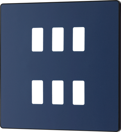 BG RPCDDB6B Evolve Grid Matt Blue 6 Module Square Front Plate - Black Trim