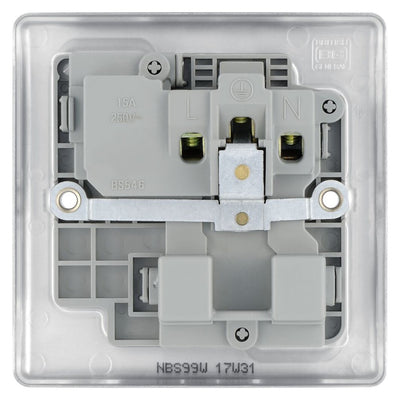 BG Nexus Brushed Steel 15A Switched Round Pin Single Socket NBS99W and 25mm Steel Back Box