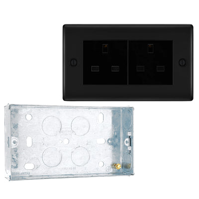 BG Nexus Matt Black Single 13A Socket Unswitched NFB24B with 25mm Steel Back Box by British General (BG-NFB24B+HGS04)
